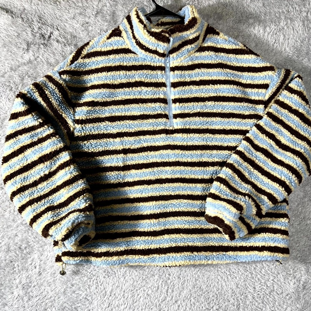 Cider Oversized Sweatshirt Women Large Multicolor Striped Fleece Half Zip Winter